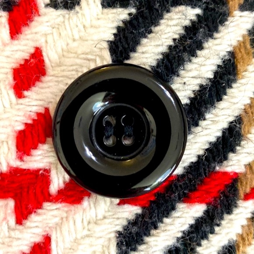 Classic cream, black and red woven plaid, double breasted cape style coat - Picture 8 of 8